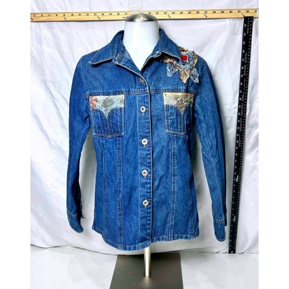 VTG Earth Sea & Sky ~ Women's Denim Patch Embroidered Shacket ~ See Measurements